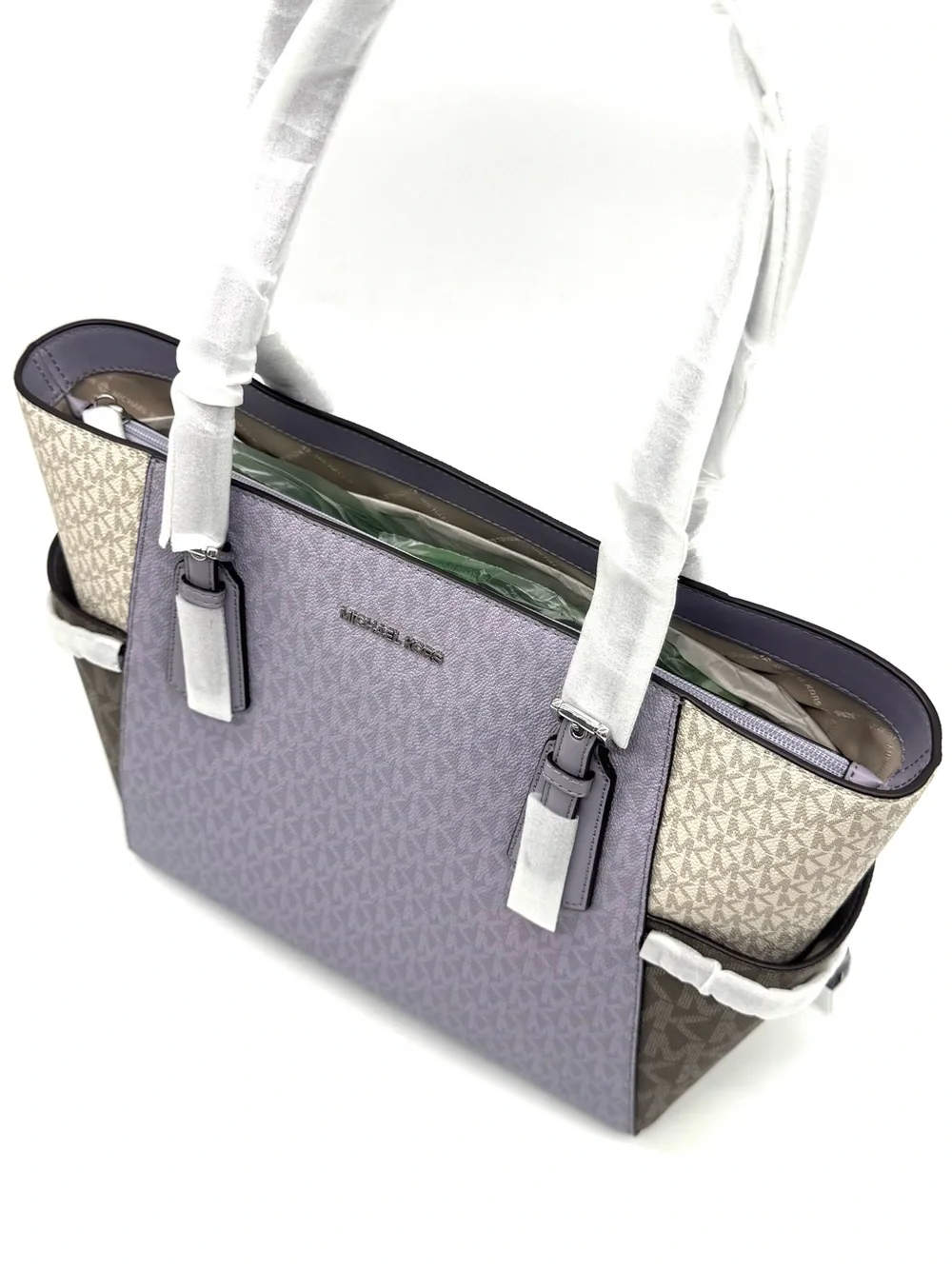 Michael Kors Voyager Large Color-Block Tote Bag w Matching Trifold Wallet Lilac